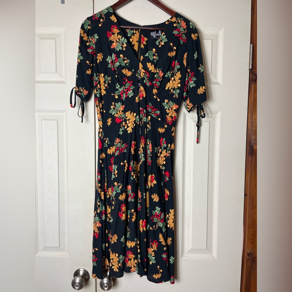 Hell Bunny Black Floral Midi Dress